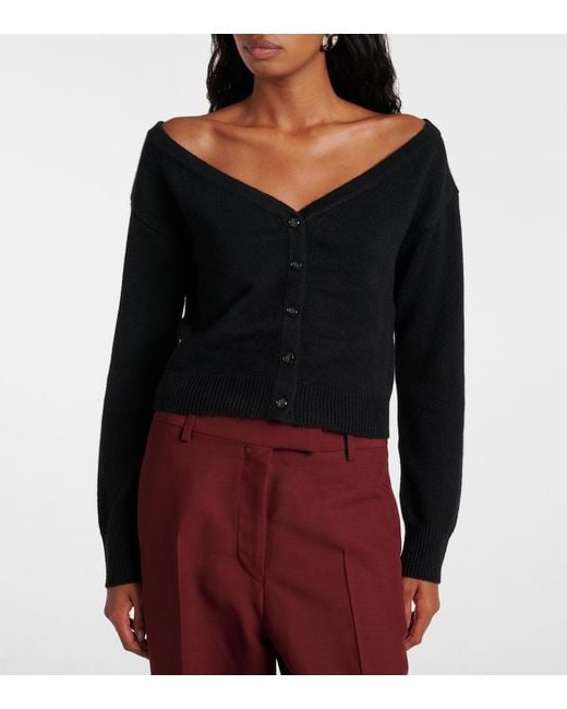 Lisa Yang Black Beata Off-Shoulder Cashmere Cardigan