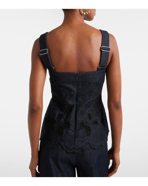 Veronica Beard Blue Mirielle Cotton Chambray Top