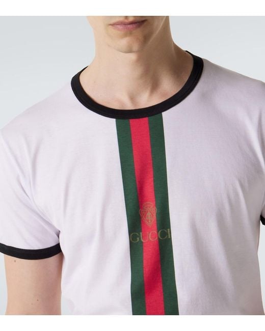 Gucci White Web Stripe Cotton T-Shirt for men