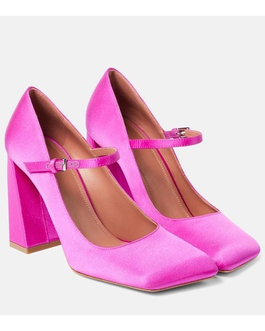AMINA MUADDI Charlotte 95 Satin Mary Jane Pumps in Pink Lyst