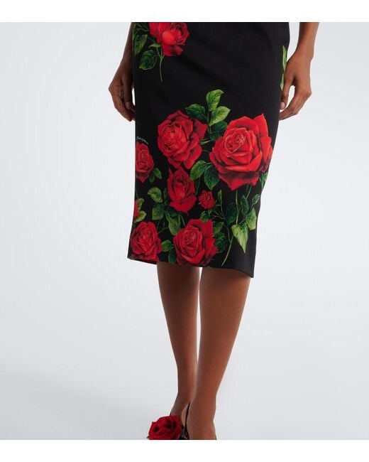 Dolce & Gabbana Red Floral Silk-Blend Midi Dress