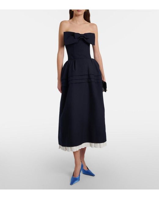ShuShu/Tong Blue Bow-Detail Wool And Silk Midi Dress