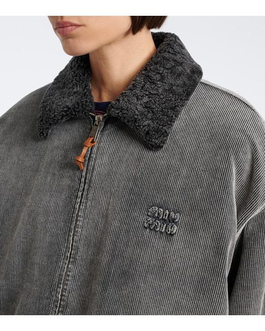 Miu Miu Gray Corduroy Cotton Bomber Jacket
