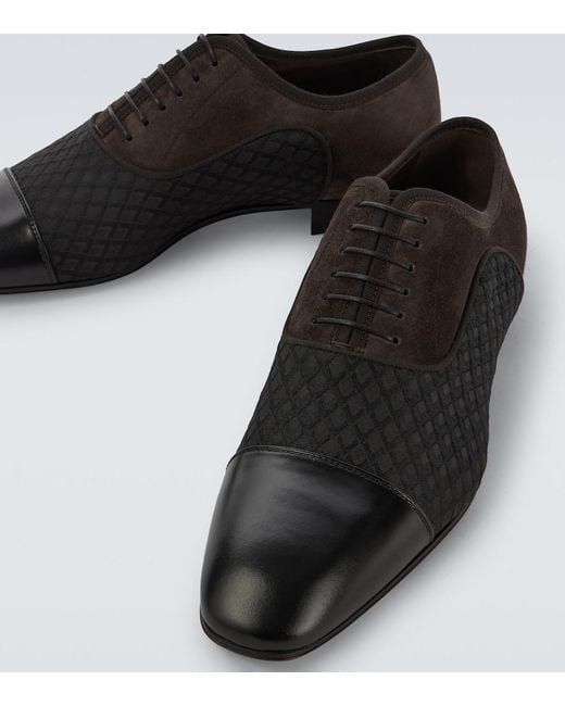 Christian Louboutin Black Greggo Leather-Trimmed Oxford Shoes for men