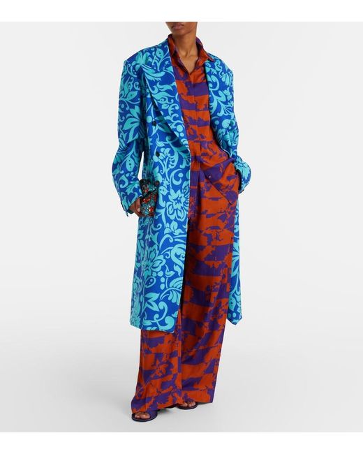Dries Van Noten Blue Rosea Printed Coat