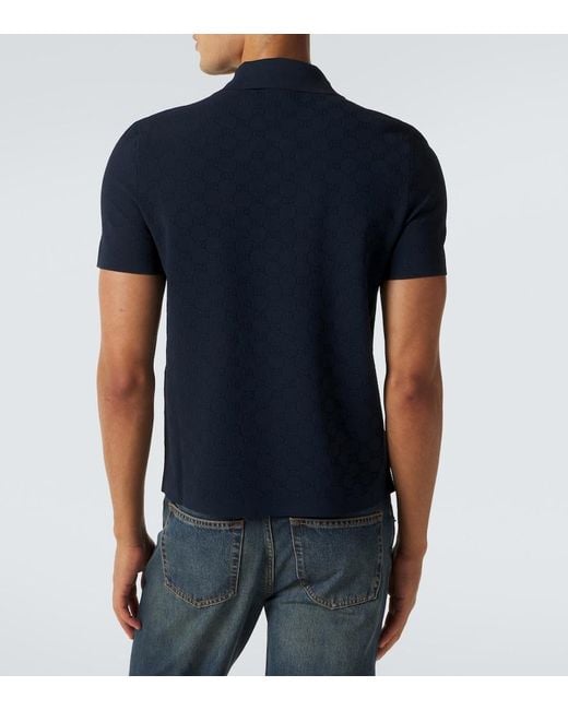 Gucci Blue Gg Jacquard Polo Shirt for men