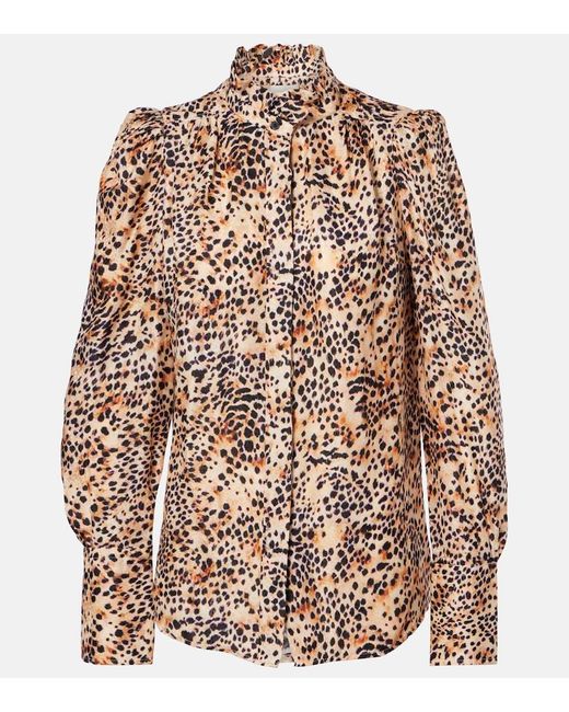 Isabel Marant Brown Lamia Leopard-Print Ruffled Blouse
