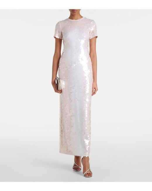 Sportmax White Sequined Jersey Maxi Dress