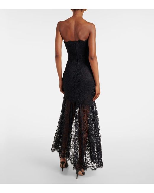 Alessandra Rich Black Bow-Detail Asymmetric Lace Bustier Dress