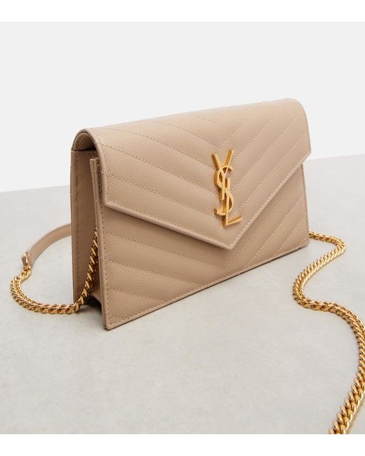 Saint Laurent Natural Cassandre Matelasse Envelope Leather Wallet On Chain