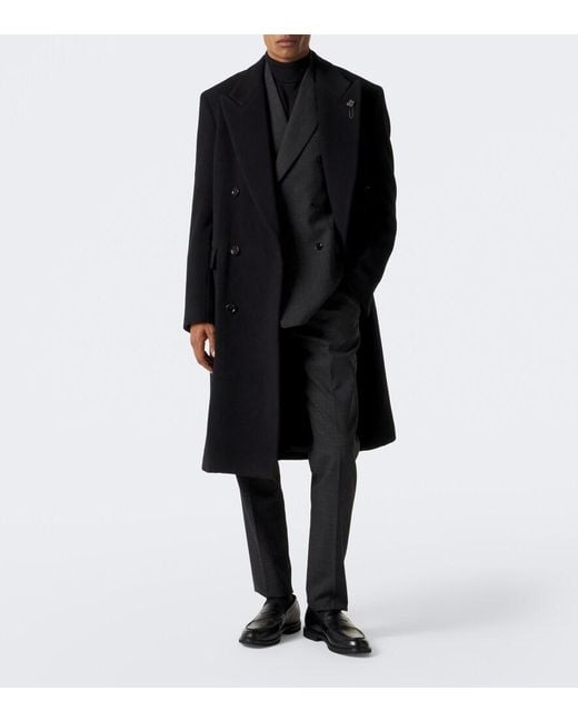 Lardini Black Double-Breasted Virgin Wool Coat for men