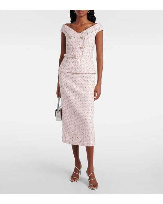 Self-Portrait Pink Verziertes Midikleid Aus Boucle