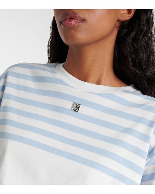 Givenchy Blue Logo Striped Cotton Crop Top