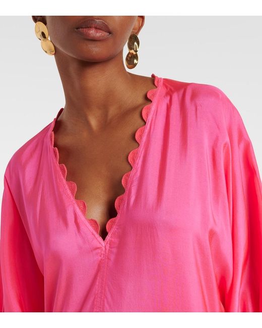 Juliet Dunn Scalloped Tiered Silk Maxi Dress