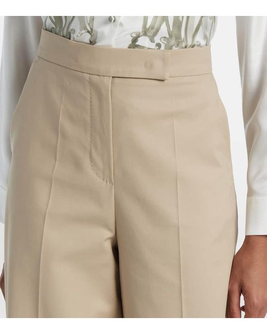 Pantalones Anchos En Mezcla De Algodon Max Mara de color Natural