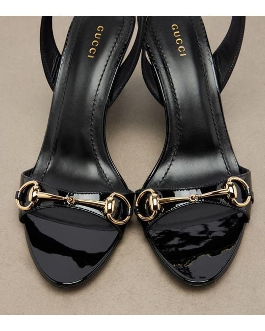 Gucci Black Donna Patent Leather Wedge Sandals