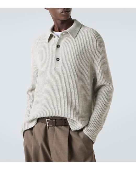 Allude White Wool And Cashmere Polo Sweater for men