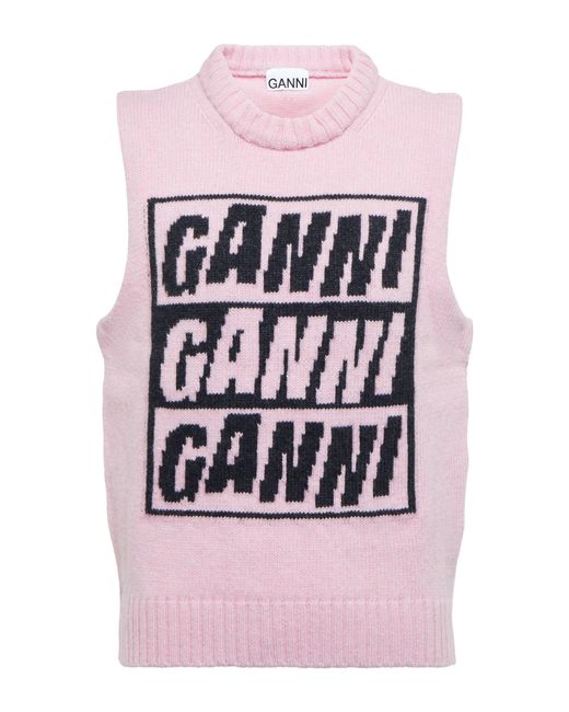 Ganni Multicolor Logo Wool-blend Sweater Vest