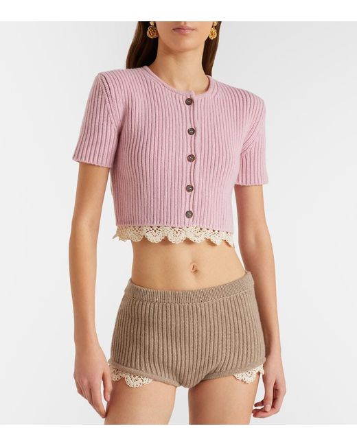 Magda Butrym Natural Crochet-Trimmed Cashmere Shorts