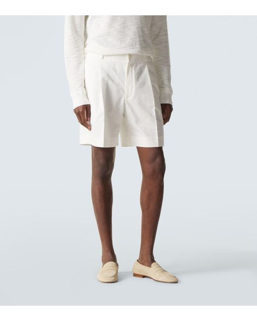 Brioni White Linen And Cotton Shorts for men
