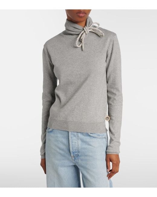 Area Gray Embellished Cotton And Cashmere Turtleneck Sweater