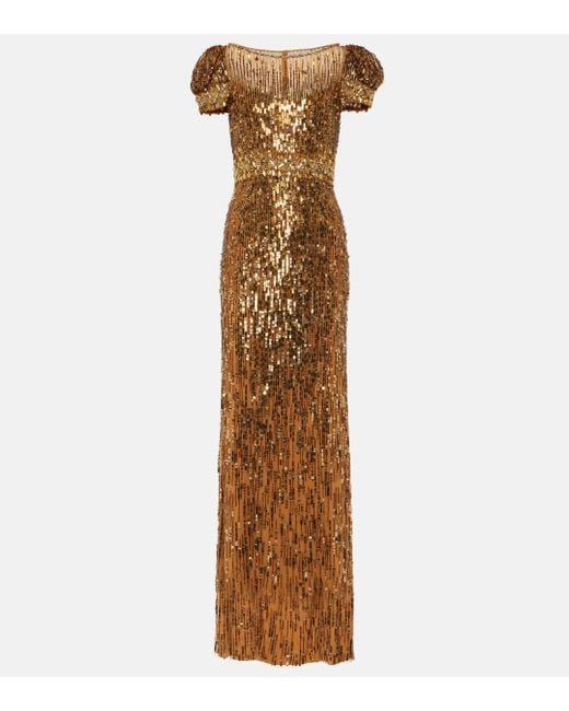 Jenny Packham Metallic Sungem Sequined Gown