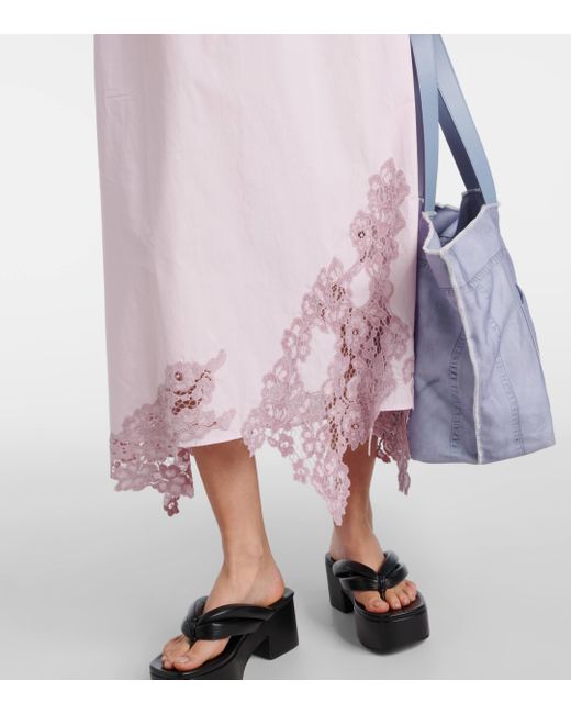 Acne Pink Lace-trimmed Cotton Midi Dress
