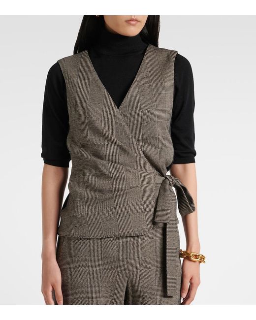 Max Mara Gray Adige Houndstooth Wool-Blend Wrap Top