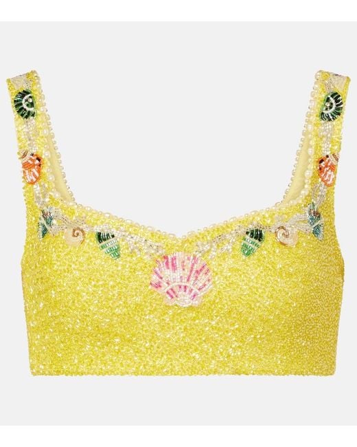Clio Peppiatt Yellow Marina Embellished Crop Top