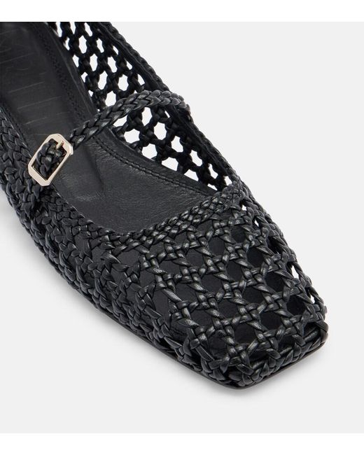 Souliers Martinez Black Paris Woven Leather Mary Jane Flats