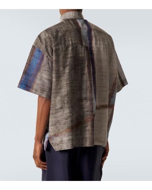 Giorgio Armani Brown Printed Cotton And Silk Bowling Shirt for men
