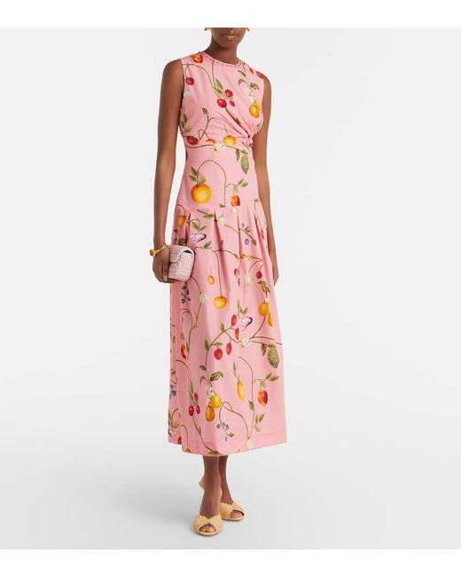 Agua Bendita Pink Otono Printed Cotton Midi Dress