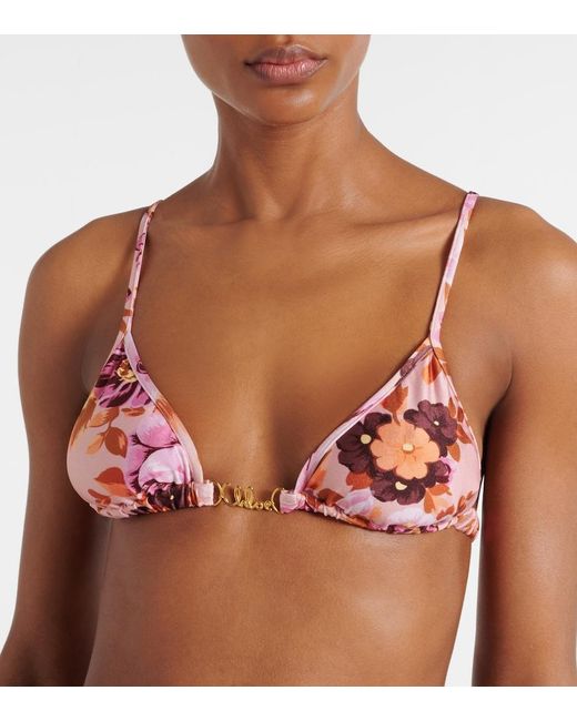 Chloé Red Logo Floral Bikini Top