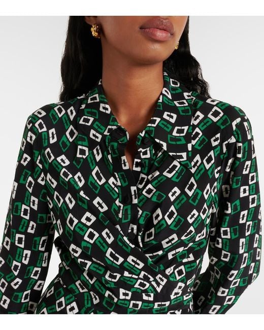 Diane von Furstenberg Green Tori Printed Midi Wrap Dress