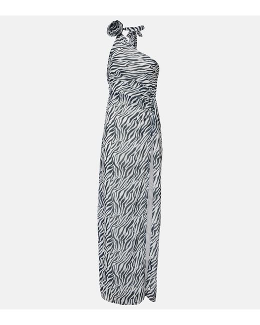 Bananhot White Louise Zebra-Print One-Shoulder Maxi Dress