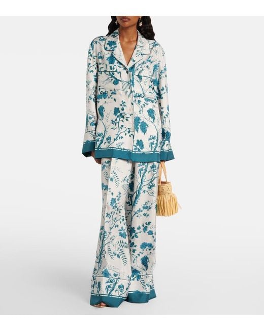 Erdem Blue Floral Silk Pajama Pants