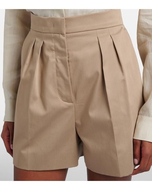 Max Mara Natural Tabacco Pleated Cotton-Blend Shorts