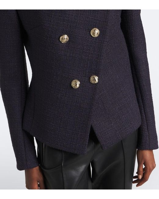 Balmain Blue Double-Breasted Wool-Blend Tweed Jacket