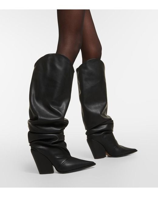 Alexandre Vauthier Black Faux Leather Knee-High Boots