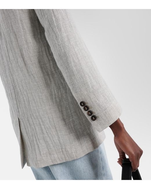 Brunello Cucinelli Gray Oversized V-Neck Linen-Blend Blazer