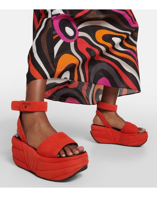 Emilio Pucci Red Ami Suede Wedge Platform Sandals
