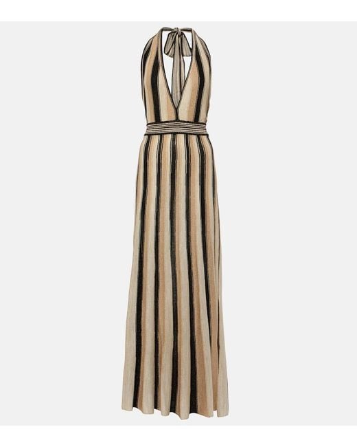 Camilla Metallic Striped Halterneck Knit Maxi Dress