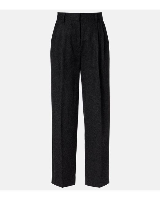 Totême Black Wool-Blend Flannel Straight Pants