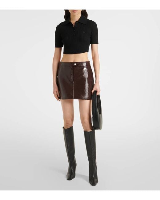 Courreges Black Ribbed-Knit Cropped Polo Shirt