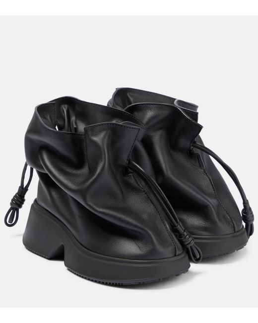 Loewe Black Flamenco Leather Wedge Ankle Boots