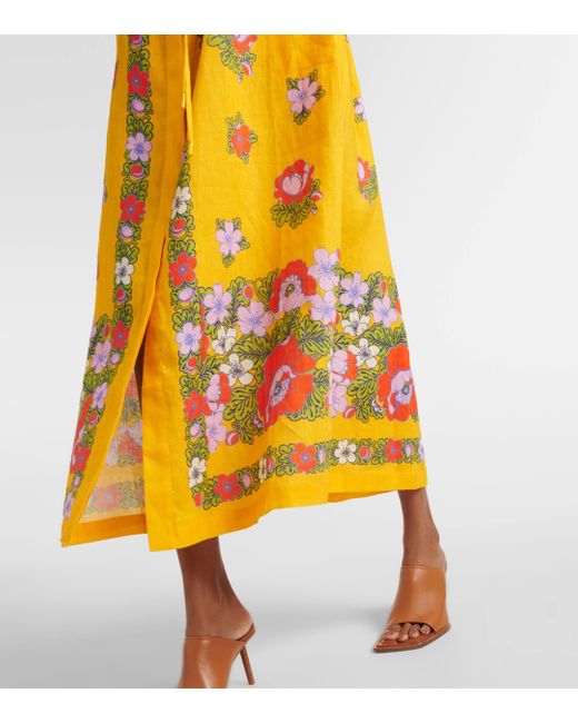 ALÉMAIS Yellow Belted Floral Linen Shirt Dress