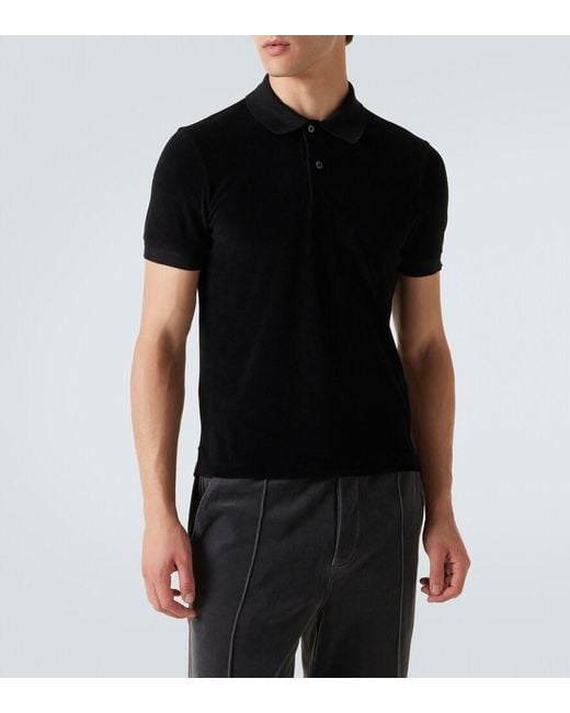 Tom Ford Black Cotton-Blend Terry Polo Shirt for men