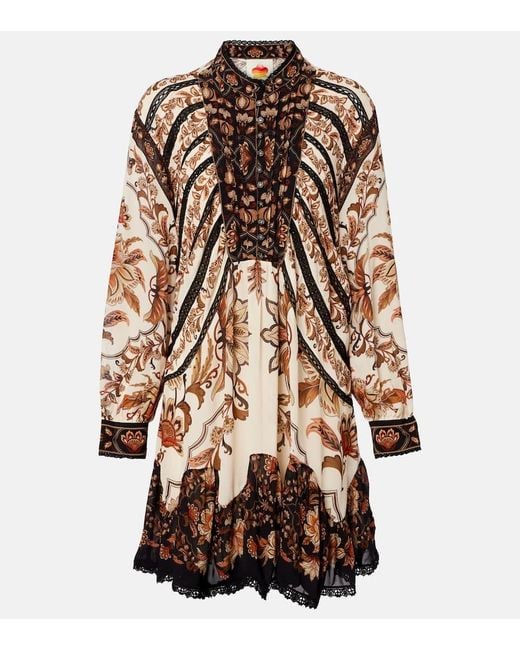 Farm Rio Brown Floral Lace-Trimmed Minidress