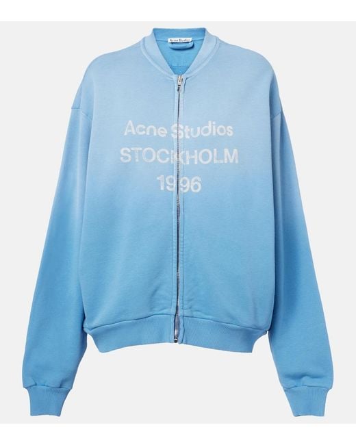 Acne Blue Oversized Cotton-Blend Zip-Up Sweatshirt