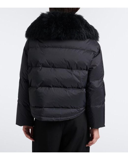 Yves Salomon Black Doudoune Shearling-Trimmed Down Jacket